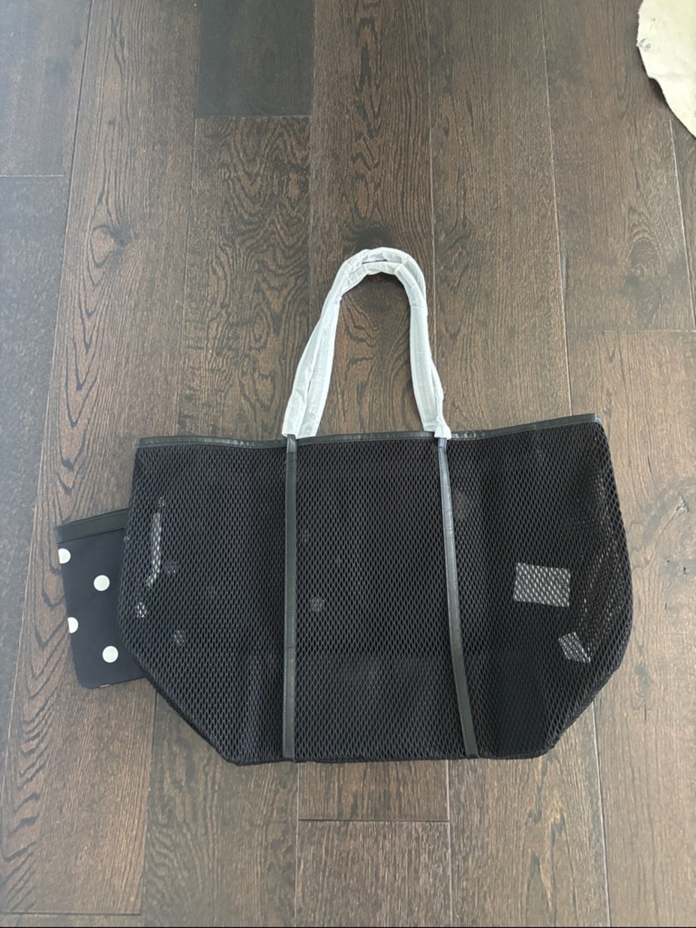 PINK Victoria's Secret Black Mesh Tote with Black Polka Dot Pouch - Picture 4 of 4